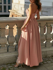 Eva - Elegante One Shoulder Maxi Jurk met V Hals