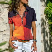 Top with Zipper and Print for Women with Short Sleeves