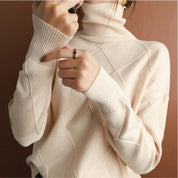 Col roulé tricoté d'automne avec motif à carreaux Chaud et doux pour femmes