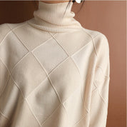 Col roulé tricoté d'automne avec motif à carreaux Chaud et doux pour femmes