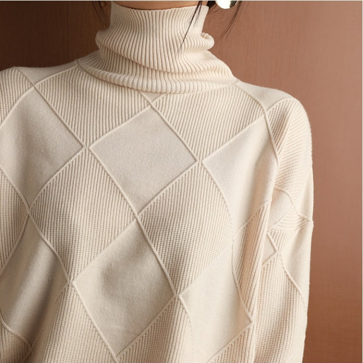 Col roulé tricoté d'automne avec motif à carreaux Chaud et doux pour femmes