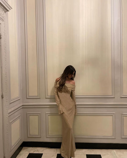 Glitter Off-Shoulder Maxi Jurk voor Dames