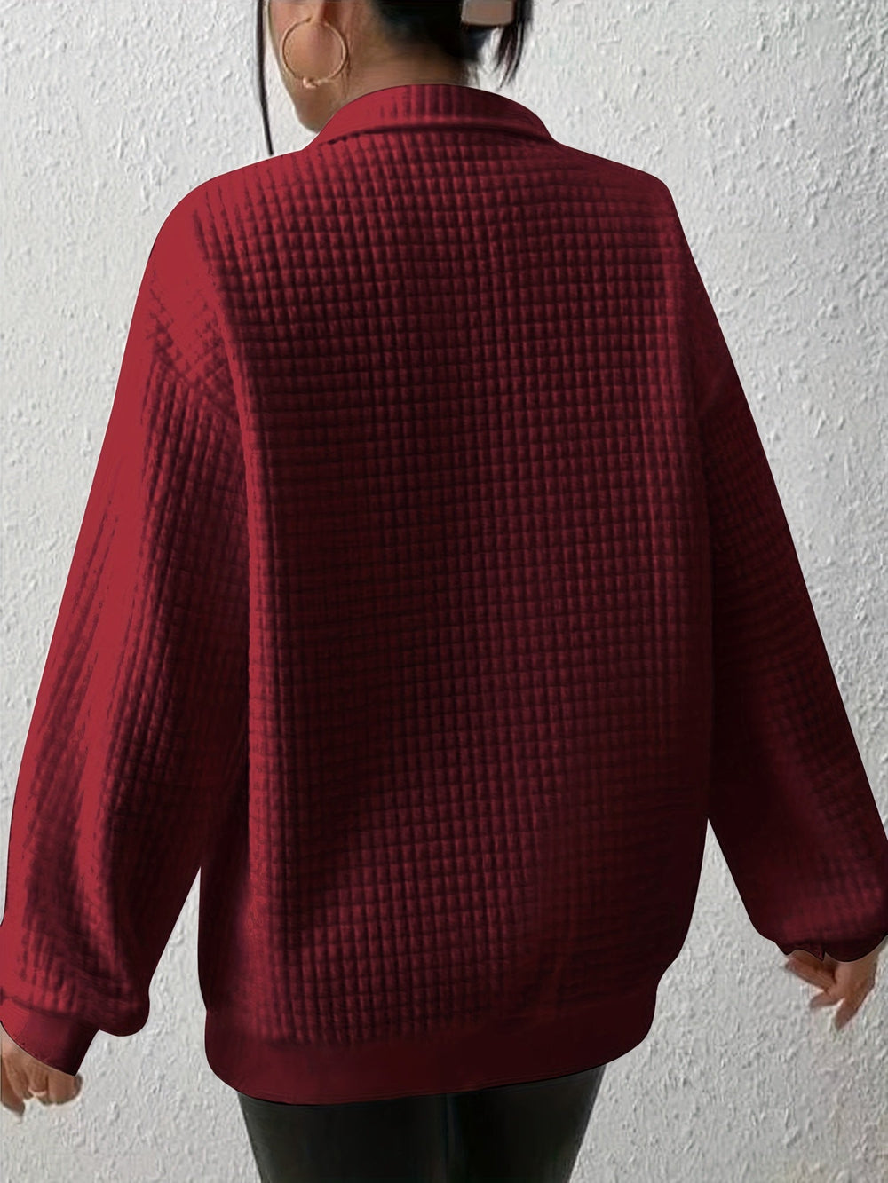 Dames Casual Sweater met Kwartrits en Wafelstructuur
