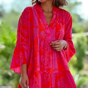 Boho Tunic Dress for Women with Print and V-Neck