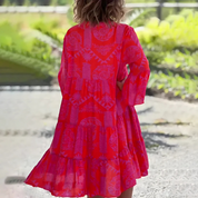 Boho Tunic Dress for Women with Print and V-Neck