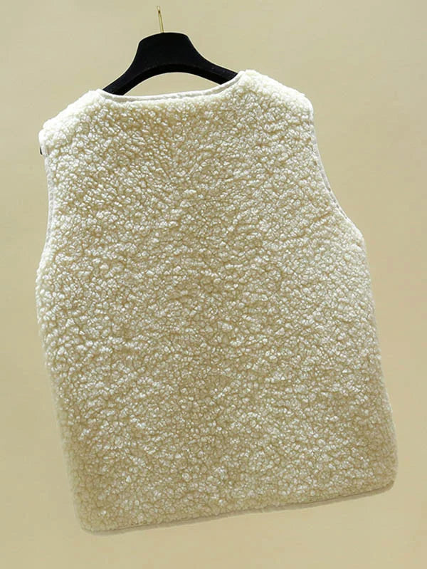 Dames Winter Teddy Fleece Gilet Met Zakken En Knopen