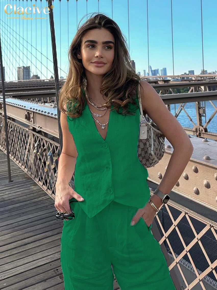 Women's Summer Set with Vest and Wide Pants