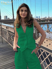 Women's Summer Set with Vest and Wide Pants