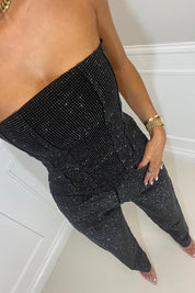 Ensemble Co-ord Sans Bretelles à Paillettes avec Pantalon Droit pour Femme