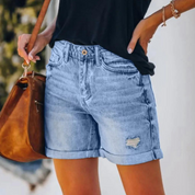 Denim Shorts for Women with High Waist and Cuff