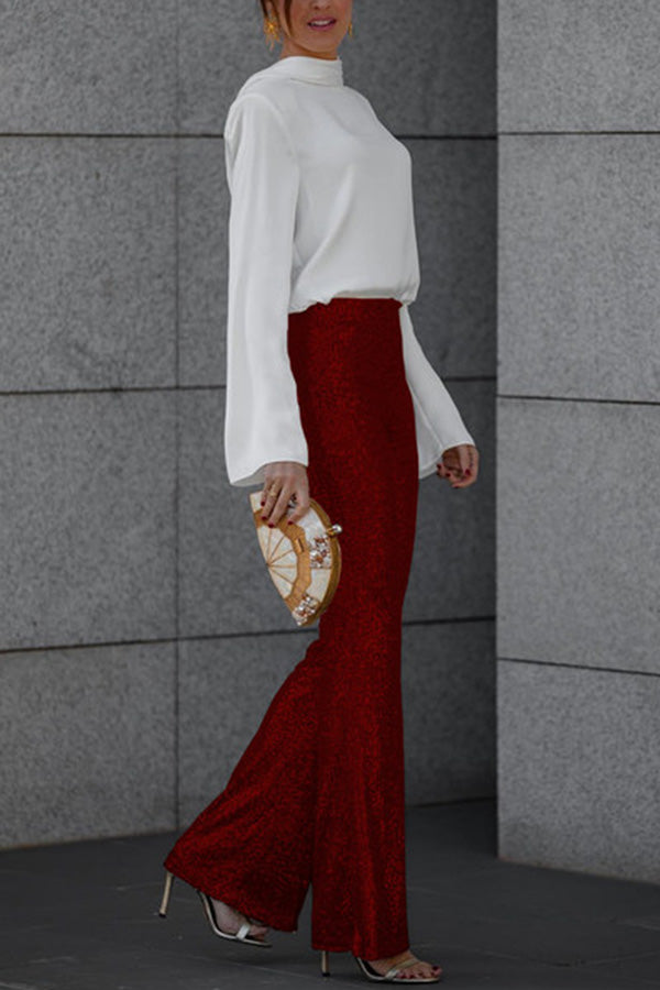 Glitter Pailletten Dames Hoge Taille Flared Broek