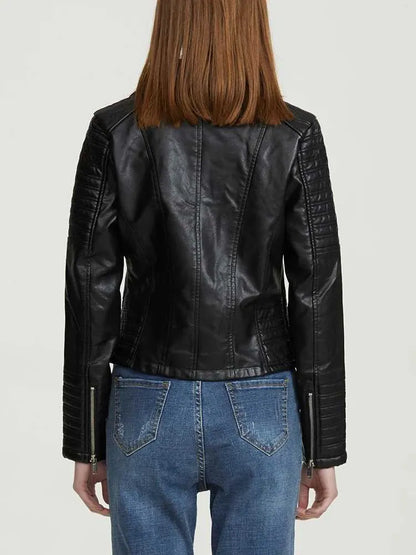 Zwarte Leren Dames Jas Met Ritszakken