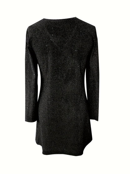 Pailletten Gltter Cocktail Mini Jurk Voor Dames Met V-Hals