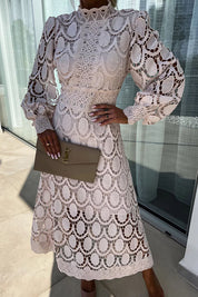 Indy-Rose - Midi dress with lace high neck and puff sleeves