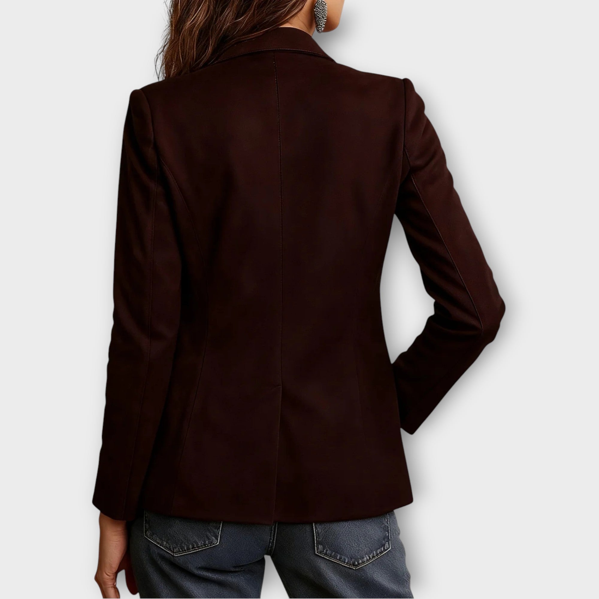 Dames Verfijnde Suède Blazer met Knoopsluiting en Revers