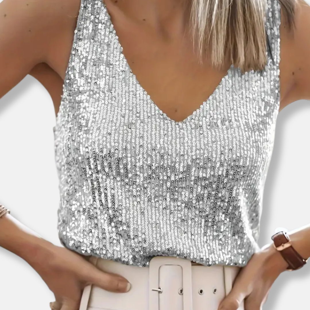 Sparkling Sequin V-Neck Top for Women