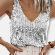 Sparkling Sequin V-Neck Top for Women