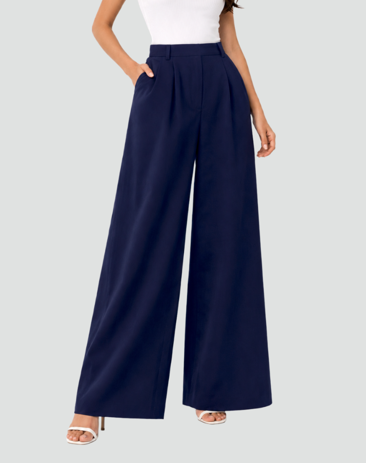 Pantalon femme à jambes larges et taille haute