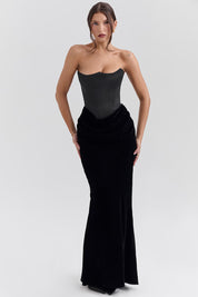 Dames Elegante Strapless Maxi Jurk met Lange Rok