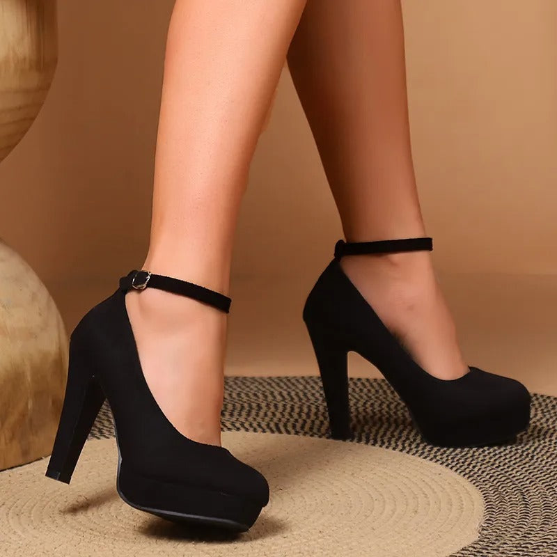 Zwarte Dames Plateau Pumps Met Enkelbandje