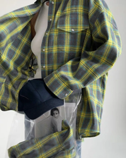 Checked Oversized Blouse with Chest Pocket for Women