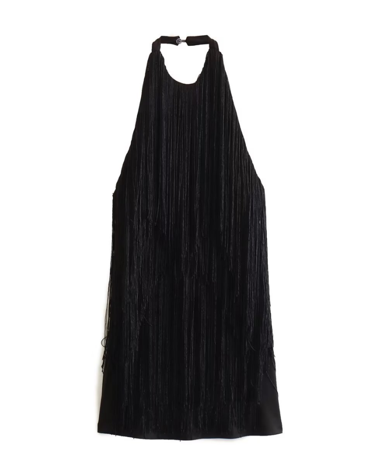 Women's Mini Dress with Halter Neck and Fringes