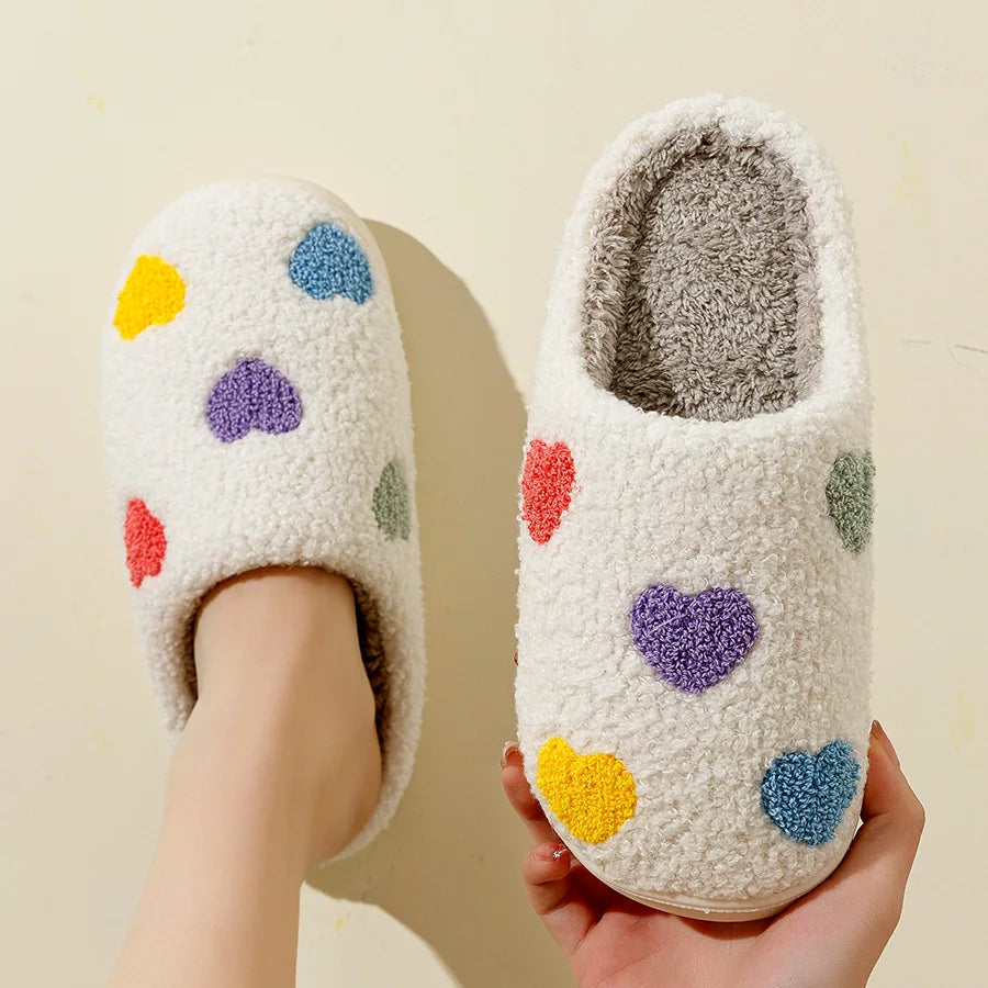 Warme Damespantoffels met Colourblock-Hartjes