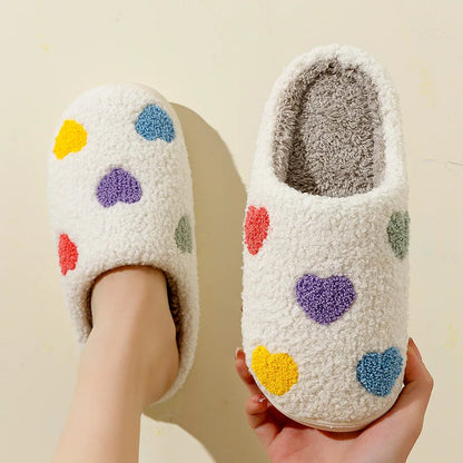 Warme Damespantoffels met Colourblock-Hartjes