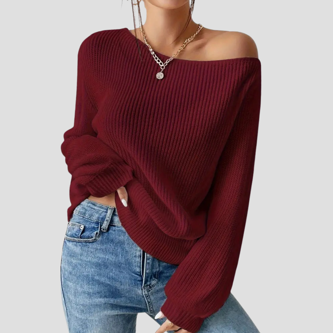 Off-Shoulder Gebreide Trui voor Dames Fijngebreid Losvallend