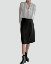 Satijnen Wikkelblouse Met V Hals En Pofmouwen Voor Dames
