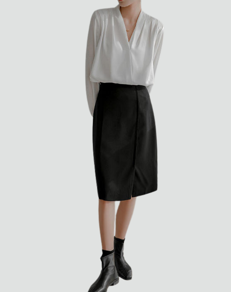 Satijnen Wikkelblouse Met V Hals En Pofmouwen Voor Dames