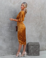 Cocktailjurk Met One Shoulder En Gedrapeerde Midi Rok