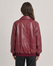 Dames Vintage Bikerjack in Leerlook Oversized Bomberjack