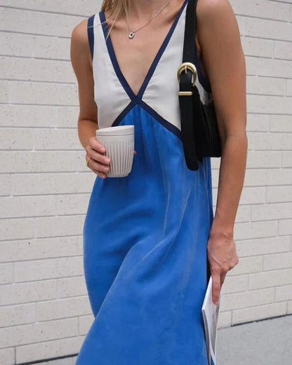 Mouwloze contrast zomerjurk voor vrouwen | Maxi