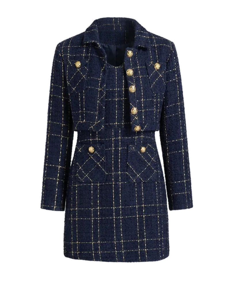 Dames Chique Tweed Set met Kort Jasje en Mini Jurk