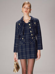Dames Chique Tweed Set met Korte Blazer en Mini Jurk
