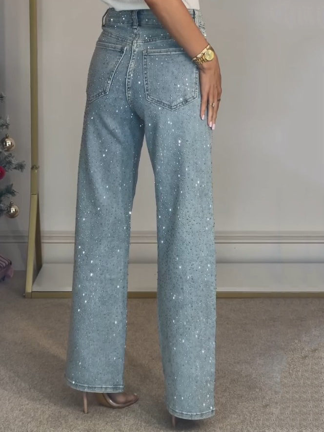 Dames Glitter Jeans Met High Waist