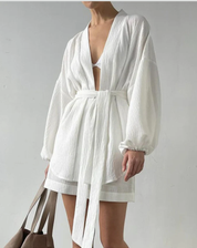 Sheila - Lekki biały damski zestaw kimono