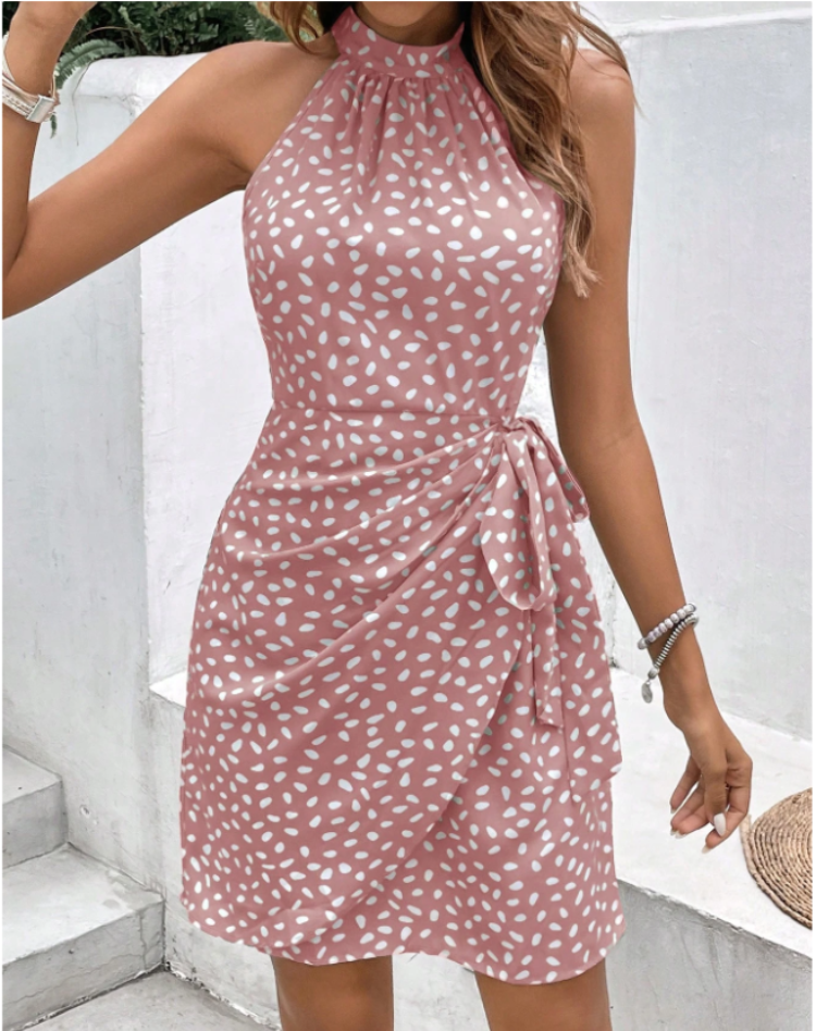 Robe estivale dos nu pour femme avec imprimé et détail à nouer
