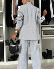 Comfortabele Dames Blazer Set met Wijde Pantalon en Strepen