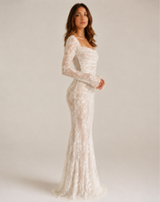 Robe de soirée maxi en dentelle pour femmes avec manches longues et silhouette élégante