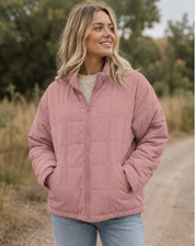 Quilted Bomber Jacket with Zipper and Side Pockets