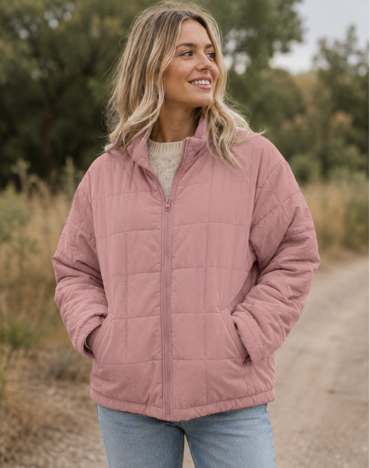 Quilted Bomber Jacket with Zipper and Side Pockets