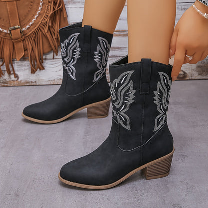 Zwarte Vintage Dames Cowboylaarzen Met Stiksels