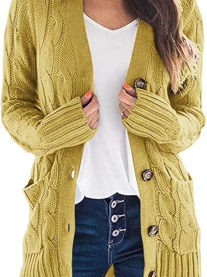 Kabelgebreid Warm Dames Vest Met Knopen