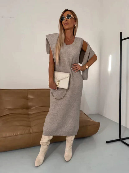 Dames Midi Sweaterjurk Set Warm Chique Met Bijpassende Trui