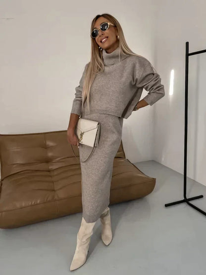Dames Midi Sweaterjurk Set Warm Chique Met Bijpassende Trui