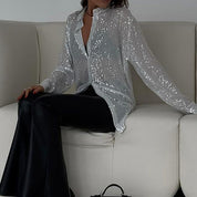 Festive Sequin Blouse with Long Sleeves for Women