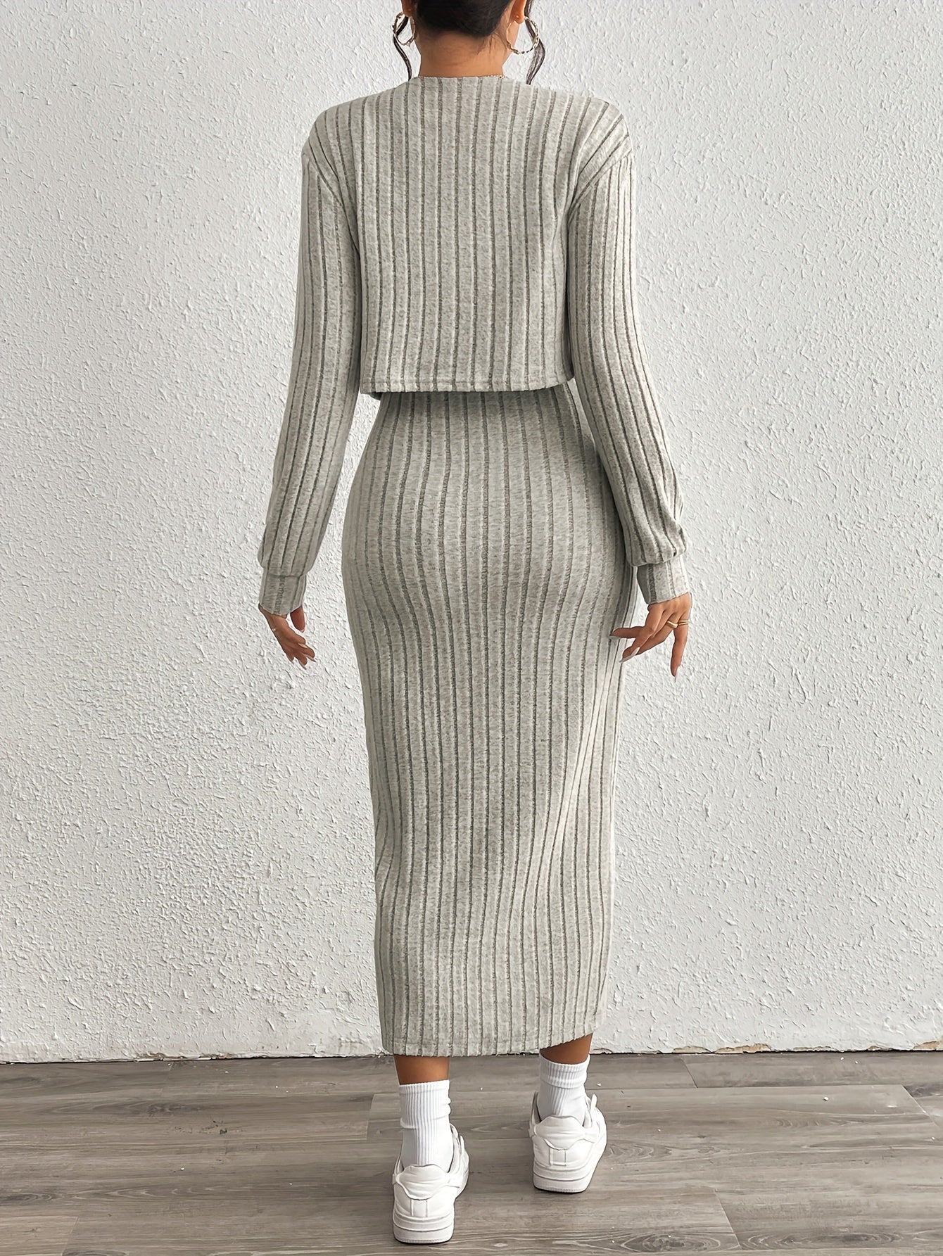 Trendy Aansluitende Midi jurk Set Voor Dames Met Kort Vest En Split