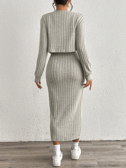 Trendy Aansluitende Midi jurk Set Voor Dames Met Kort Vest En Split